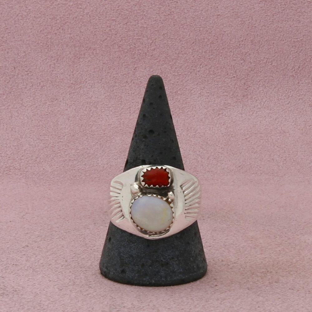 navajo sterling silver mens vintage coral & opal ring size 11